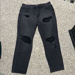 Forever 21 Black Distressed Straight Leg Jeans